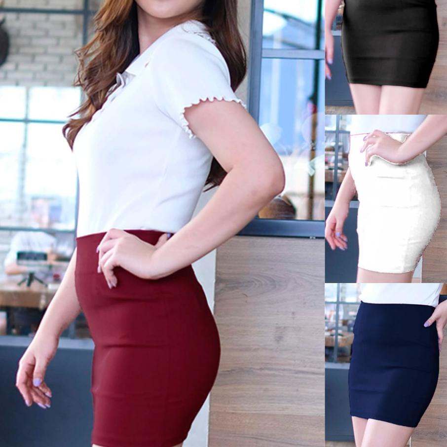 Rok Span Pendek Mini Skirt | Sepan Kerja Wanita Sexy | Hitam Putih Maroon Navy Cotton Stretch | 0027