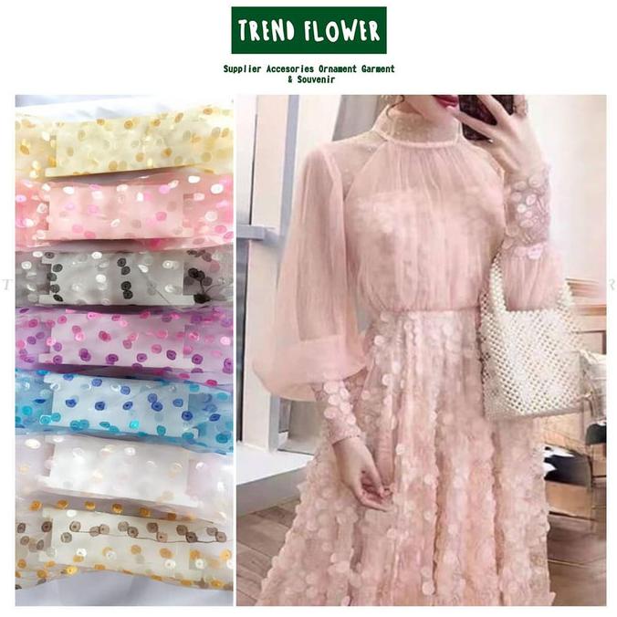 Paling Dicari] Kain Silk Organza Valentino Polkadot - Putih