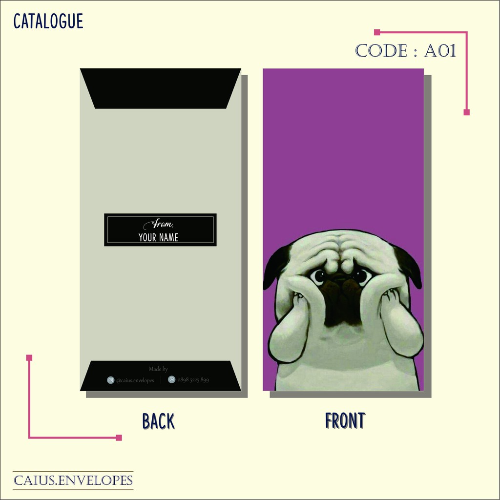 

Amplop ungu / Amplop lucu motif anjing pug