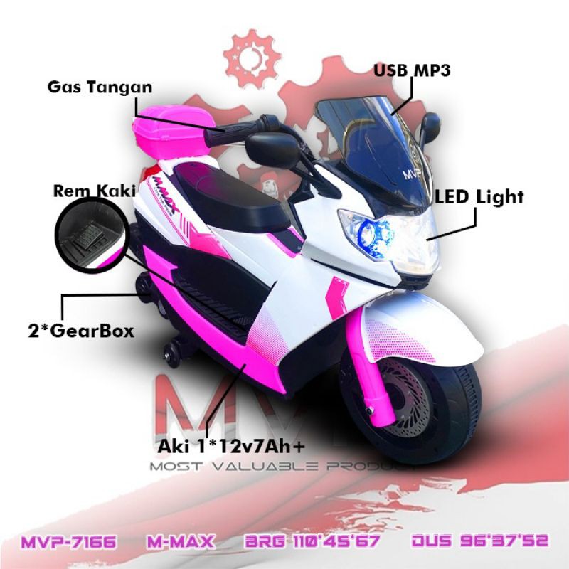 MOTOR AKI N-MAX MVP 7166 DENGAN MENGGUNAKAN AKI 12VOLT GAS TANGAN REM KAKI~MAINAN MOTOR AKI ANAK