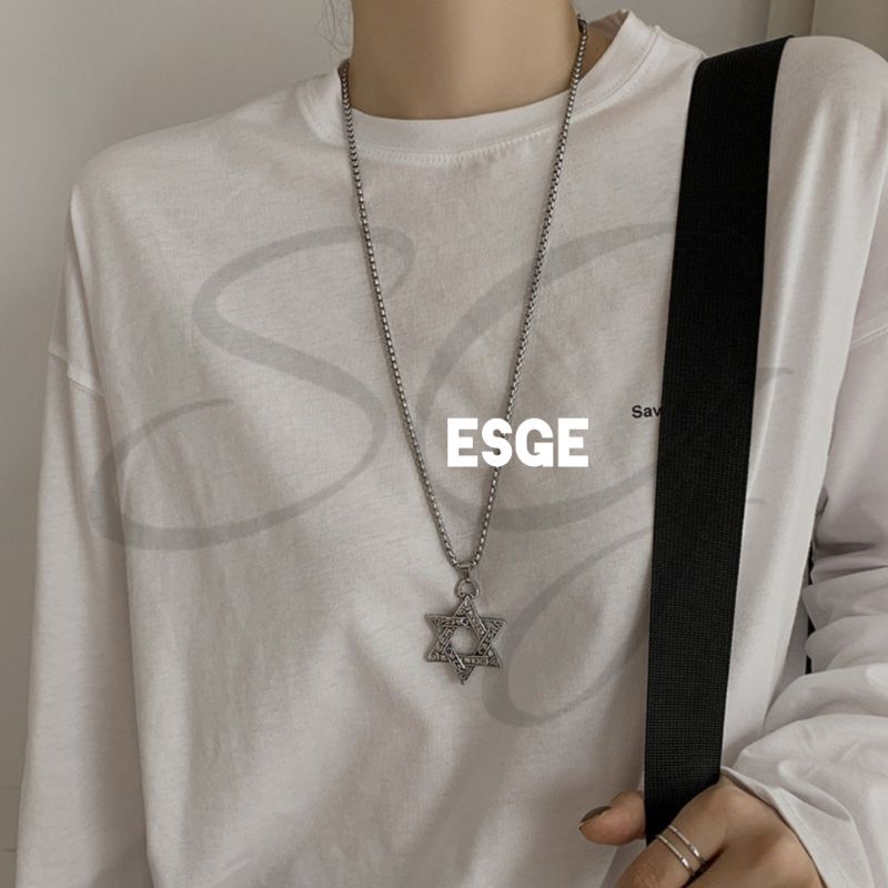 ESGE KALUNG PRIA STAR SILVER PUTIH TITANIUM PRIA TRENDY RANTAI KOREA JAPAN STREET STYLE