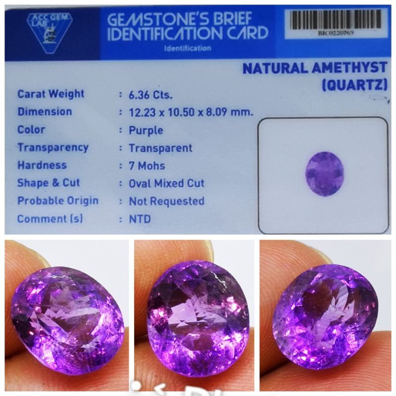 Natural Kecubung Amethyst Ceylon Memo Acc Gems Lab Top Luster