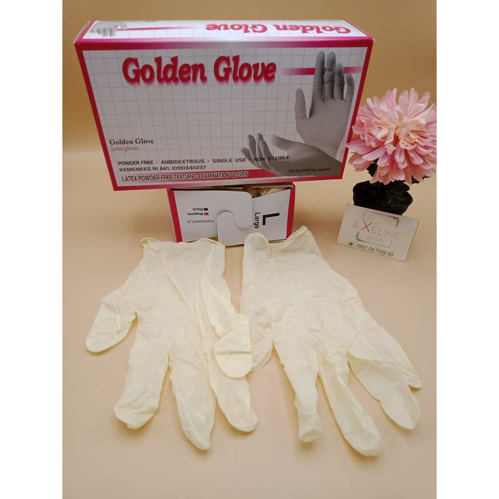 Sarung Tangan Latex Golden Glove Powder Free isi 100 pcs