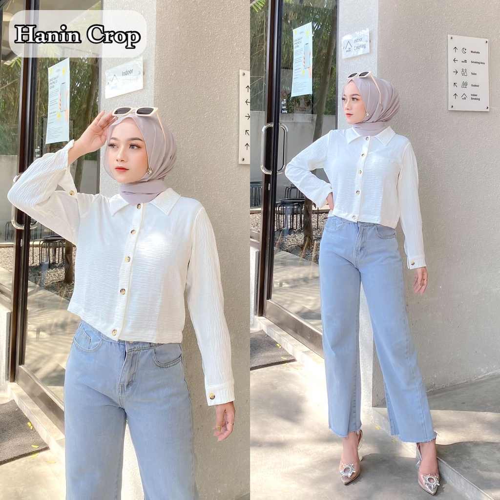 Toply shop Kemeja wanita  hanin crop Crinkle  airflow