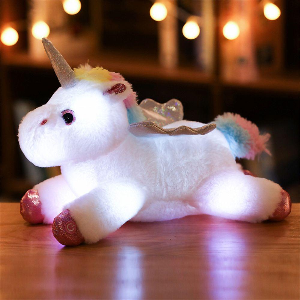 Lanfy LED Unicorn Boneka Mainan Warna-Warni 38 cm Boneka Binatang Glowing Boneka Mainan Dekorasi Unicornio Kuda Mainan