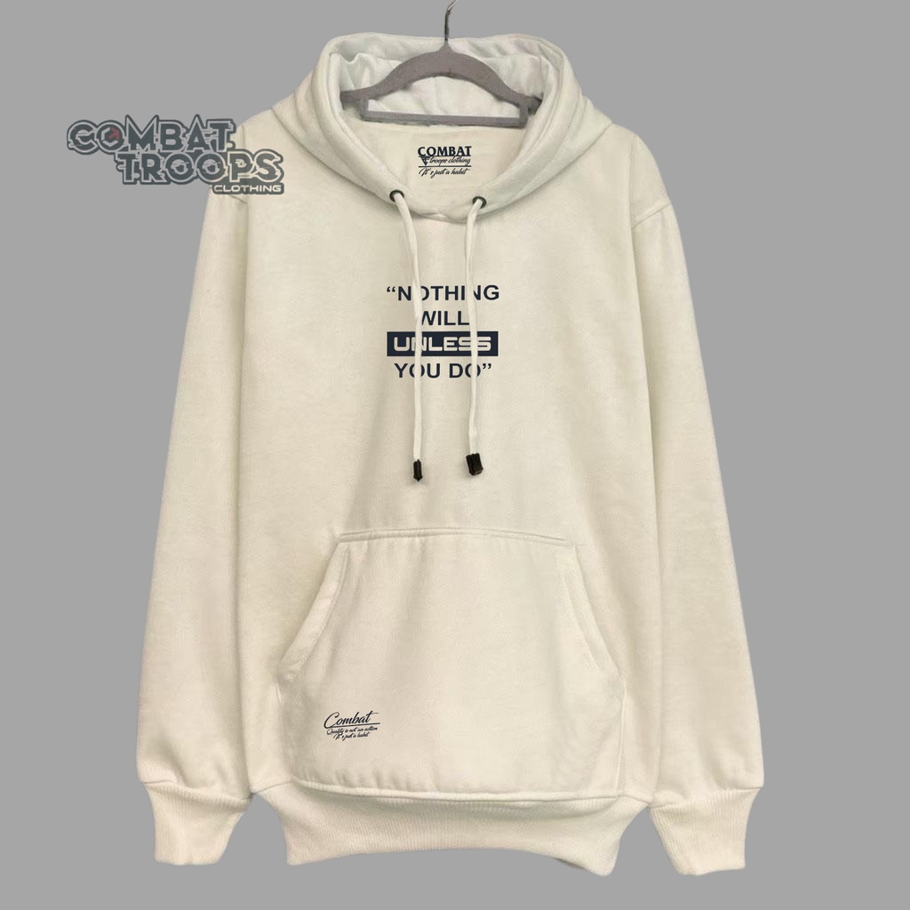 Jaket Sweater Hoodie Pria Wanita Unisex Oversize XXL Bahan Katun Flecee Garmasi 28 Warna Cream List Nothing Will