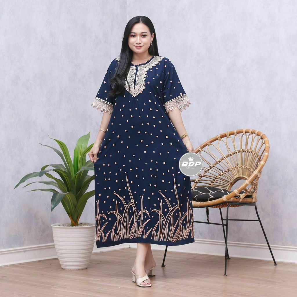 Dianputri - Daster Arab Zeema | Rayon Super Grade A | Resleting Depan Busui | Renda Milo Ori-savana navy
