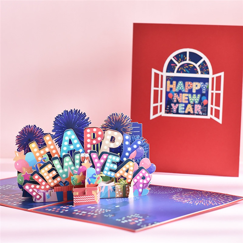 TK Happy New Year Greeting Card Merry Christmas Cartoon Cards Kids Mini Postcard Gift Card