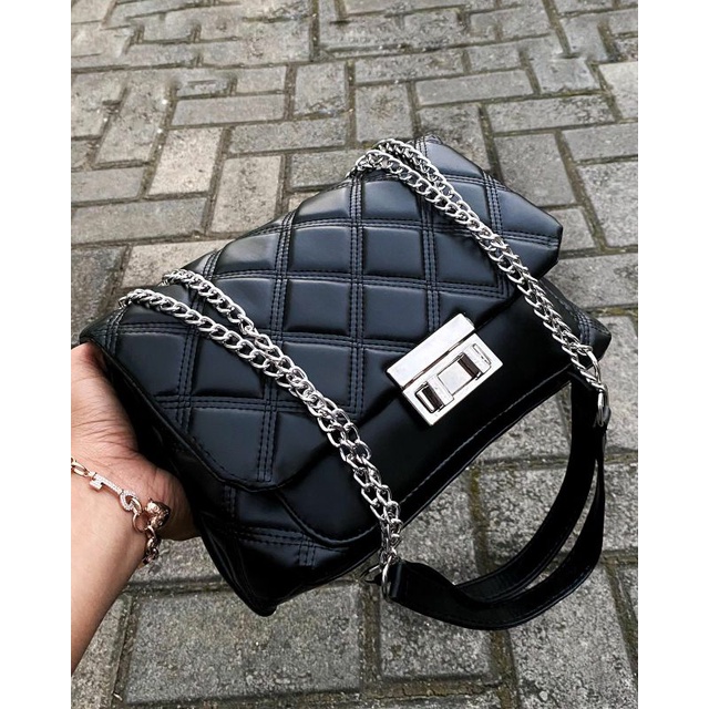 Jual Tas Wanita - Tas Hitam Rayan 4 Ruang Black - Tas Formal dan Casual