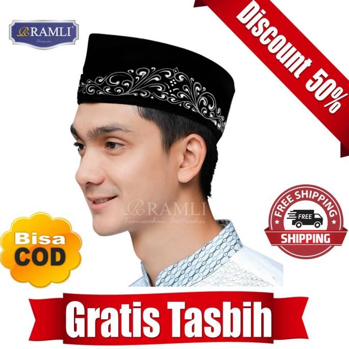 Peci Ramli Songkok Kopyah Hitam AC Lukis Motif Mahameru Perak