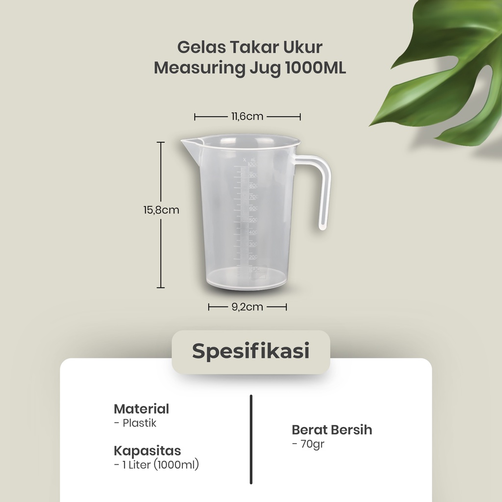 GELAS TAKAR UKUR PLASTIK 1 LITER [ 1000 ml ] | MEASURING JUG 1000ml