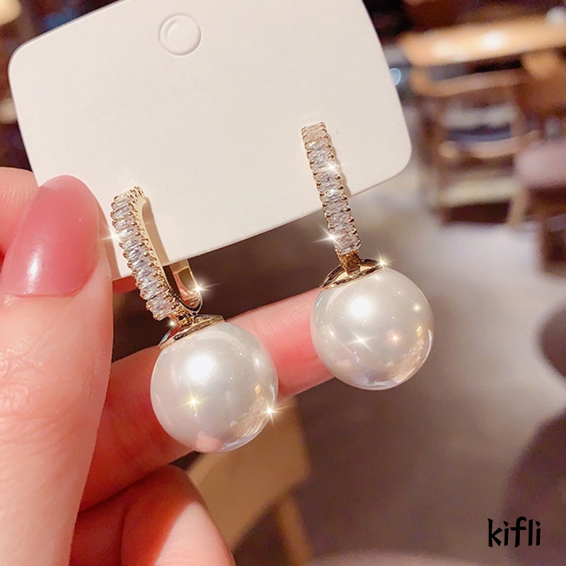 Korea Fashion Crystal Pearl Earrings,Light Mewah Temperamen Anting-Anting,Wanita Perhiasan Aksesoris