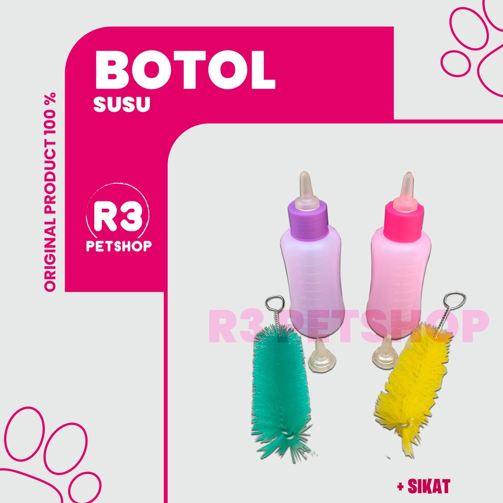 Botol Susu Dot untuk Kucing dan Anjing plus Sikat Pembersih Botol