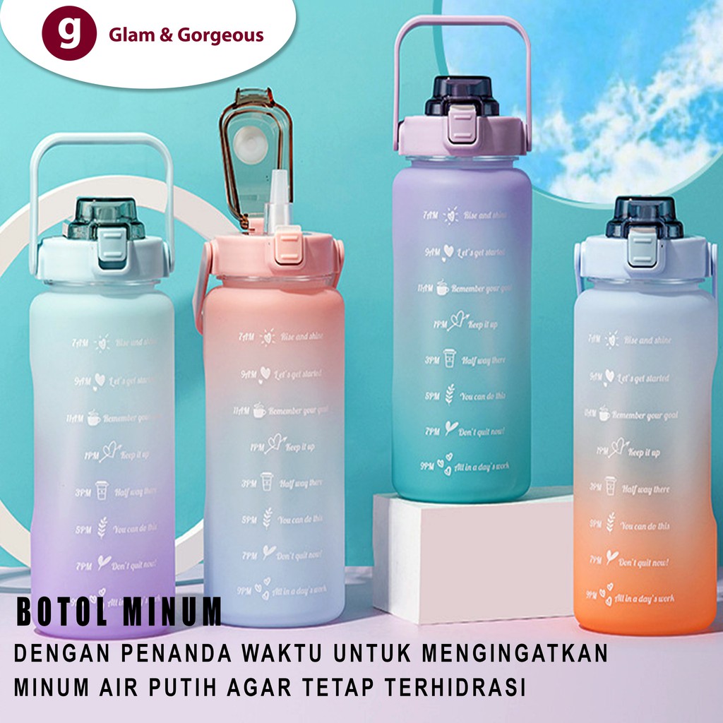 Botol Minum Motivasi dengan Penanda Waktu Kapasitas Besar - BP001