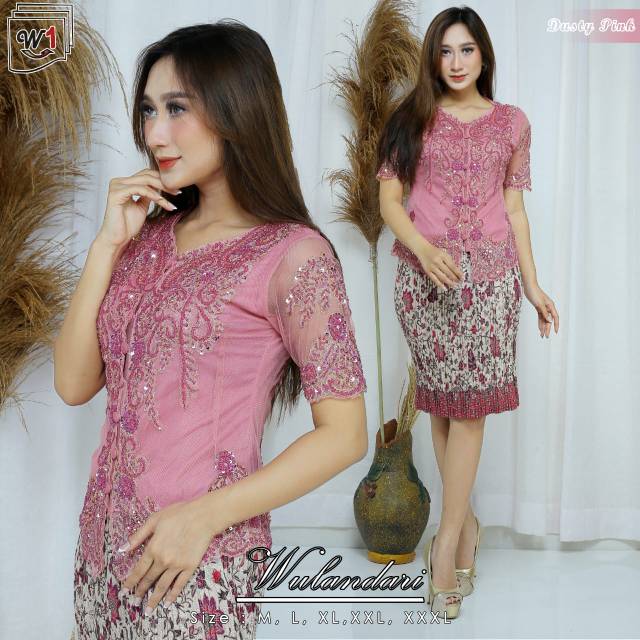 Set kebaya payet tille lengan pendek wulandari 1