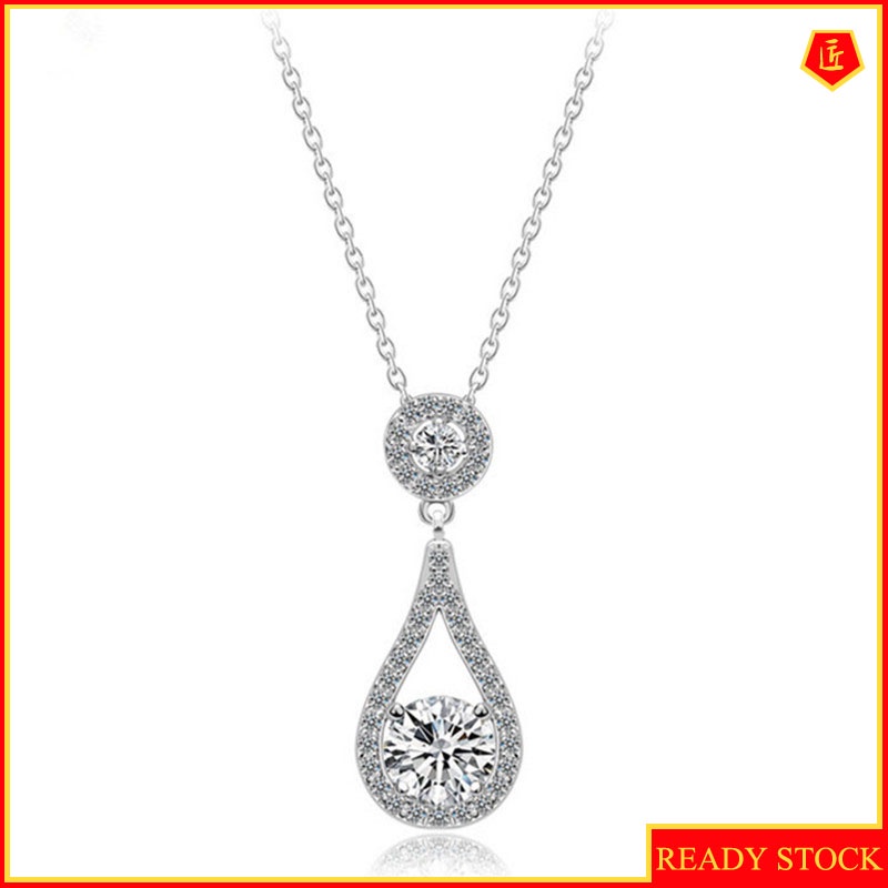 [Ready Stock]Fashion Inlaid round Diamond Pendant Elegant Water Drop Full Diamond Necklace