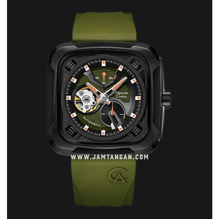 Alexandre Christie AC 6577 MA RIPBAGN Automatic Open Heart Dial Green Rubber Strap