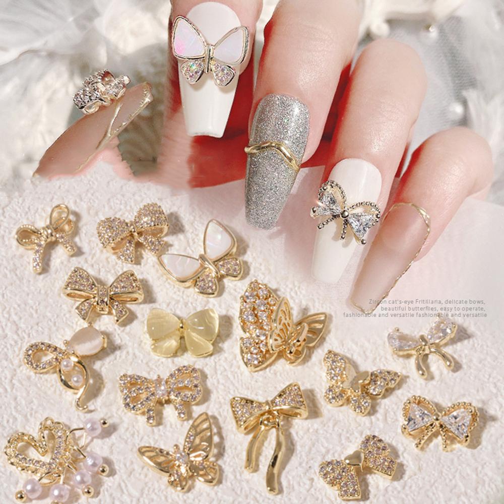 Mxbeauty Ikatan Simpul Berlian Nail Art Zirkon Mutiara Mewah Rantai Liontin Nail Chains Perhiasan