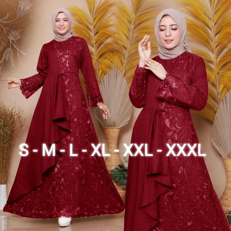 DRESS GAMIS BRUKAT TILE KONDANGAN PESTA NIKAHAN WANITA MUSLIM ZONALA S M L XL XXL XXXL JUMBO PREMIUM