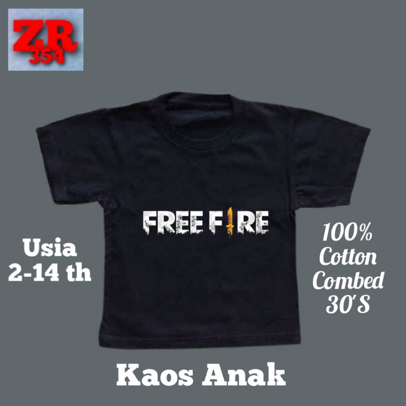 Baju anak kaos FREE FIRE tulisan logo FF tshirt game E-SPORT hitam kaos Gamers oversize lokal kaos a