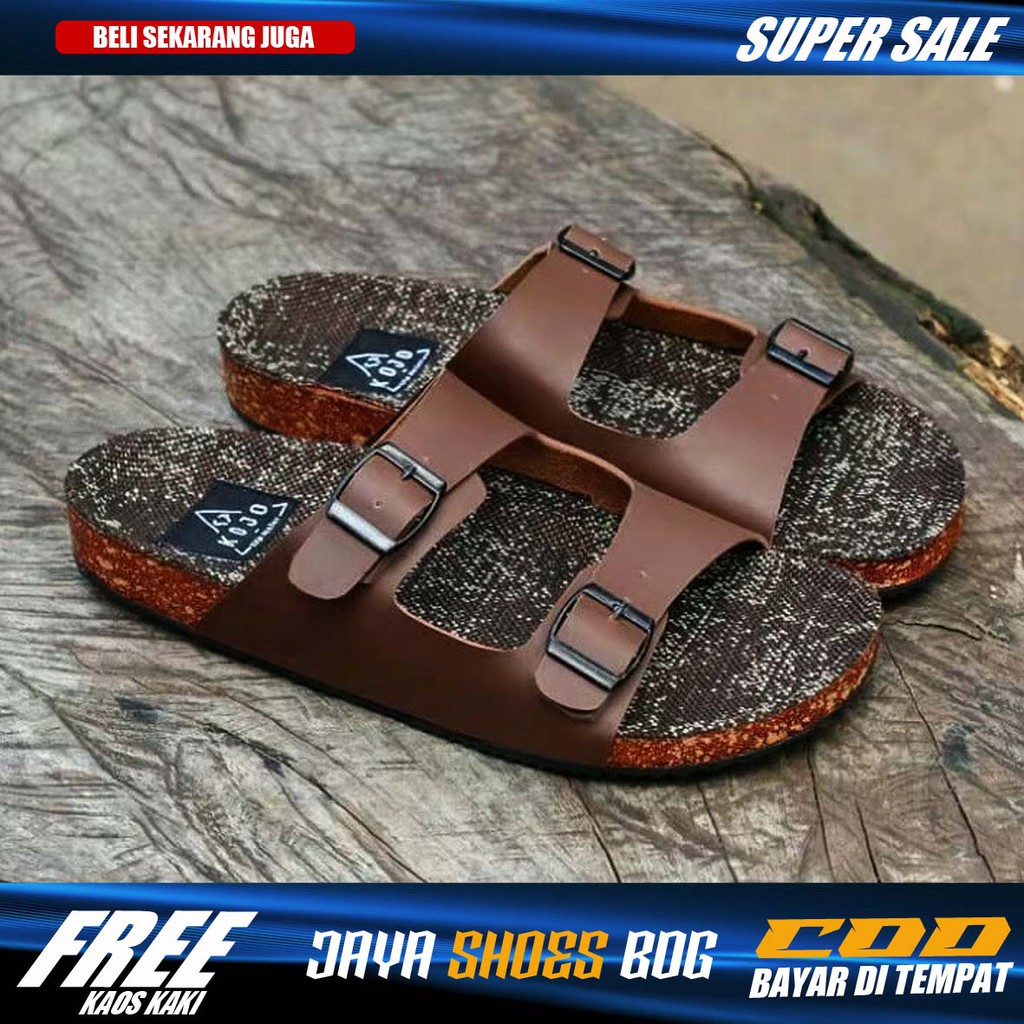 SANDAL CASUAL PRIA KULIT SINTETIK DUA STRAP ORIGINAL ANTI SLIP BAHAN BERKUALITAS