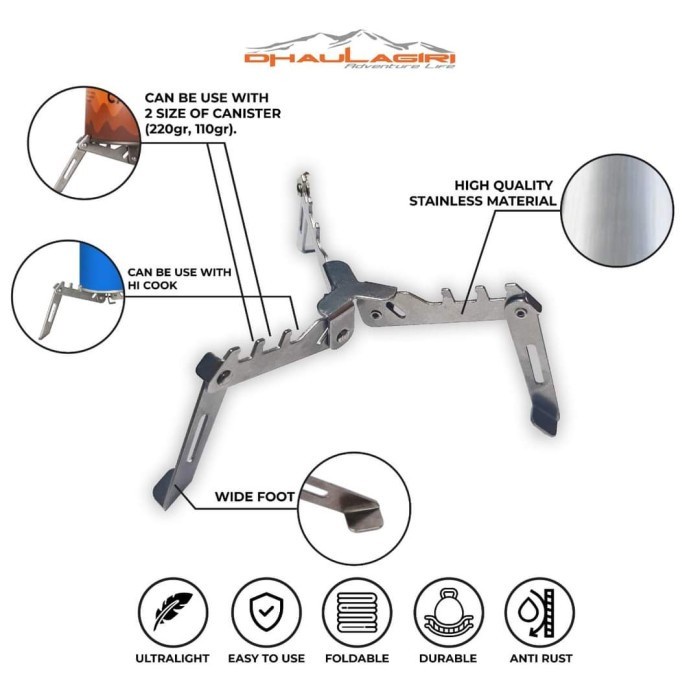 Dudukan Tripod Canister Stand Stainless Dhaulagiri Bracket Tabung Gas