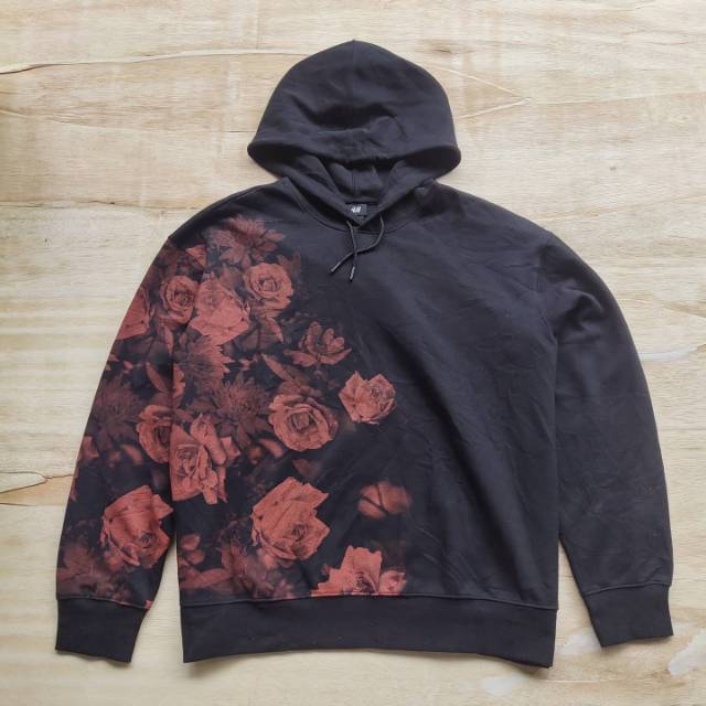 Hoodie H&M rose Big Size XL / Jaket tebal H&M motif mawar Like new