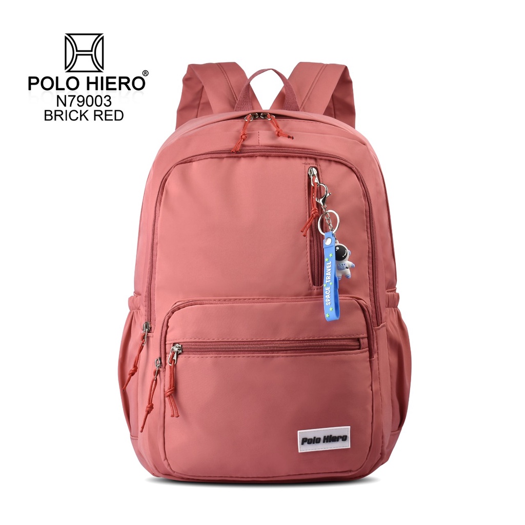 Polo Hiero Tas  Sekolah Polo Hiero N79003 Tas Ransel Wanita Free Gantungan Kunci-Red