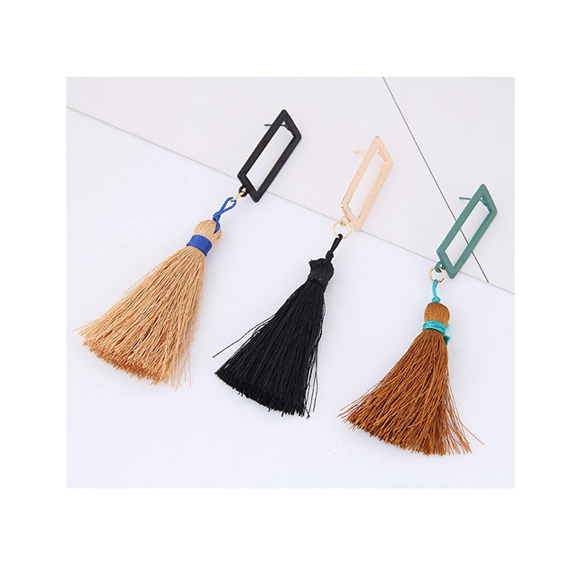 LRC Anting Tusuk Bohemia Square Shape Decorated Tassel Earrings