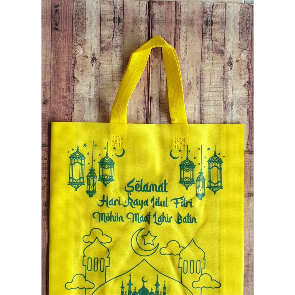 12pcs / 1lusin Tas Souvenir Lebaran 38x45 cm - Tas Parcel Handle Jumbo - Tas Spun Bond - Goodie Bag