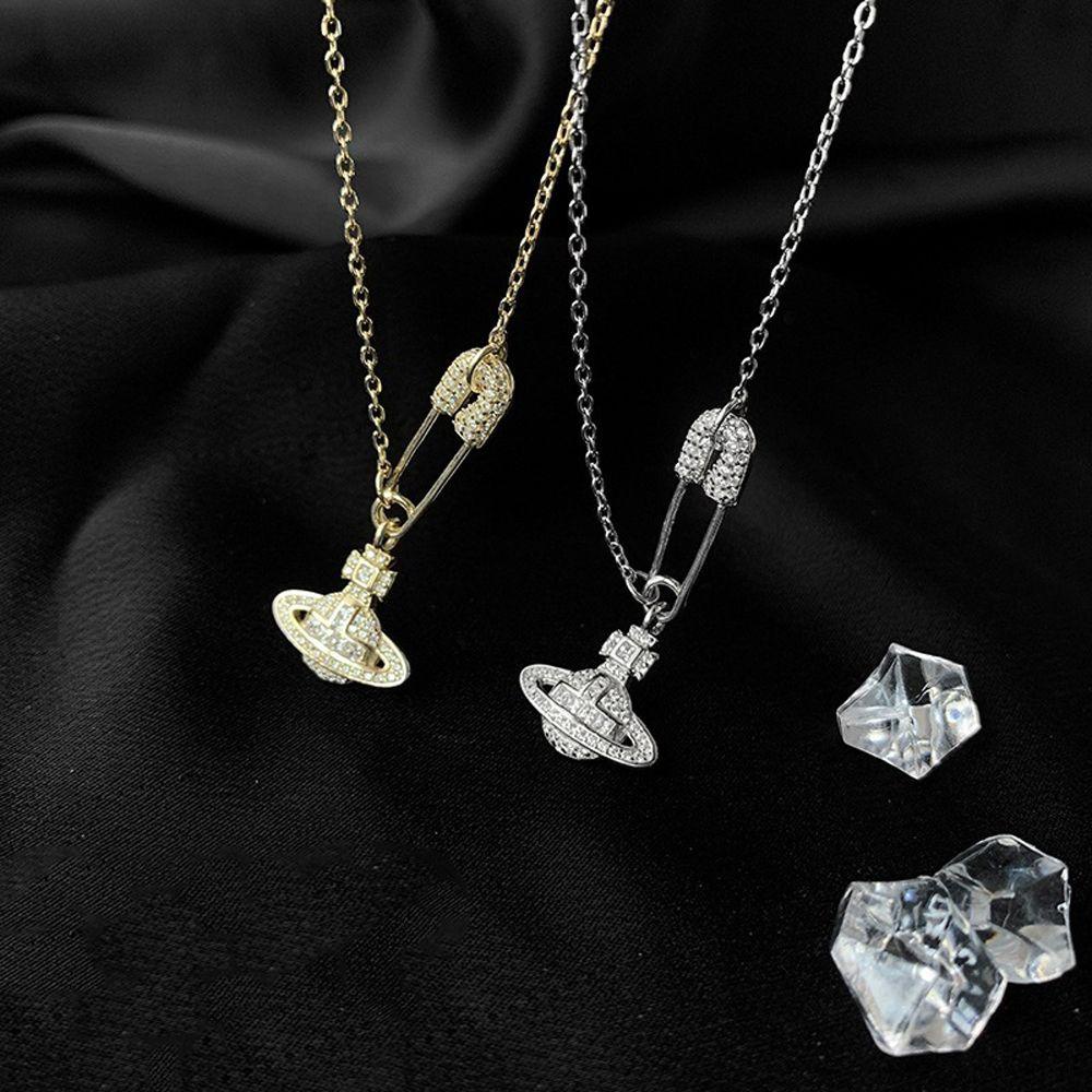 Nickolas1 Korea Kalung Pesta Vintage Untuk Gadis Pin Planet Saturnus Zirkon Kristal Necklaces