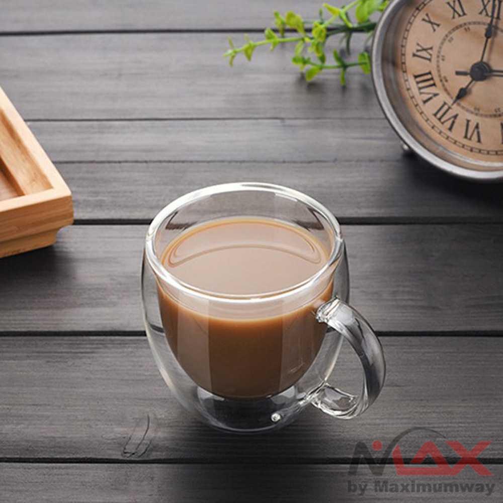 Cangkir Mug Kopi Dinding Ganda Anti tangan melepuh Anti Panas Double-Wall Glass Round 160ml cangkir beling kaca bening Glass Coffee Cup High Borosilicate with Hand Espresso Glass Cup Cup Hot Milk Cup Glassware Drinkware Tumbler Cups