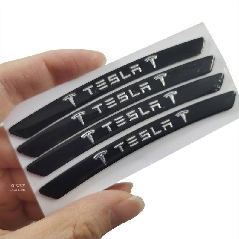 4pcs Stiker Emblem Logo Tesla Bahan Aluminum Untuk Velg Mobil Tesla