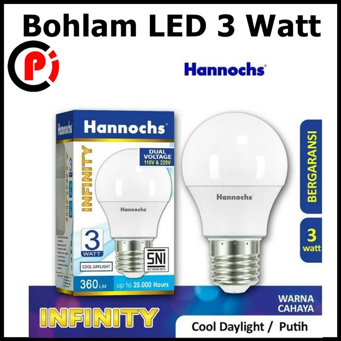 Hannochs Infinity Bohlam Lampu LED Bulb 3W 3 Watt W Cahaya Putih