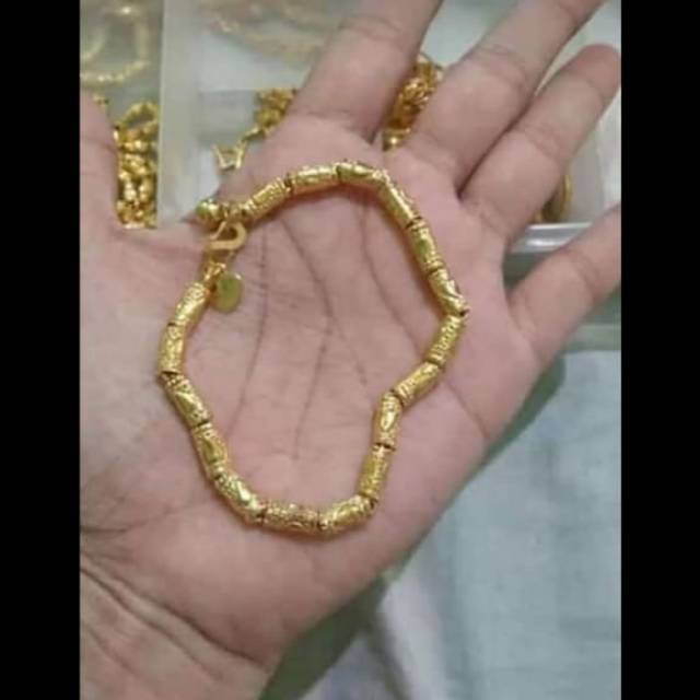 Gelang bamBu lapis emas 24k dan kristal warna emas asli, ORI gaes