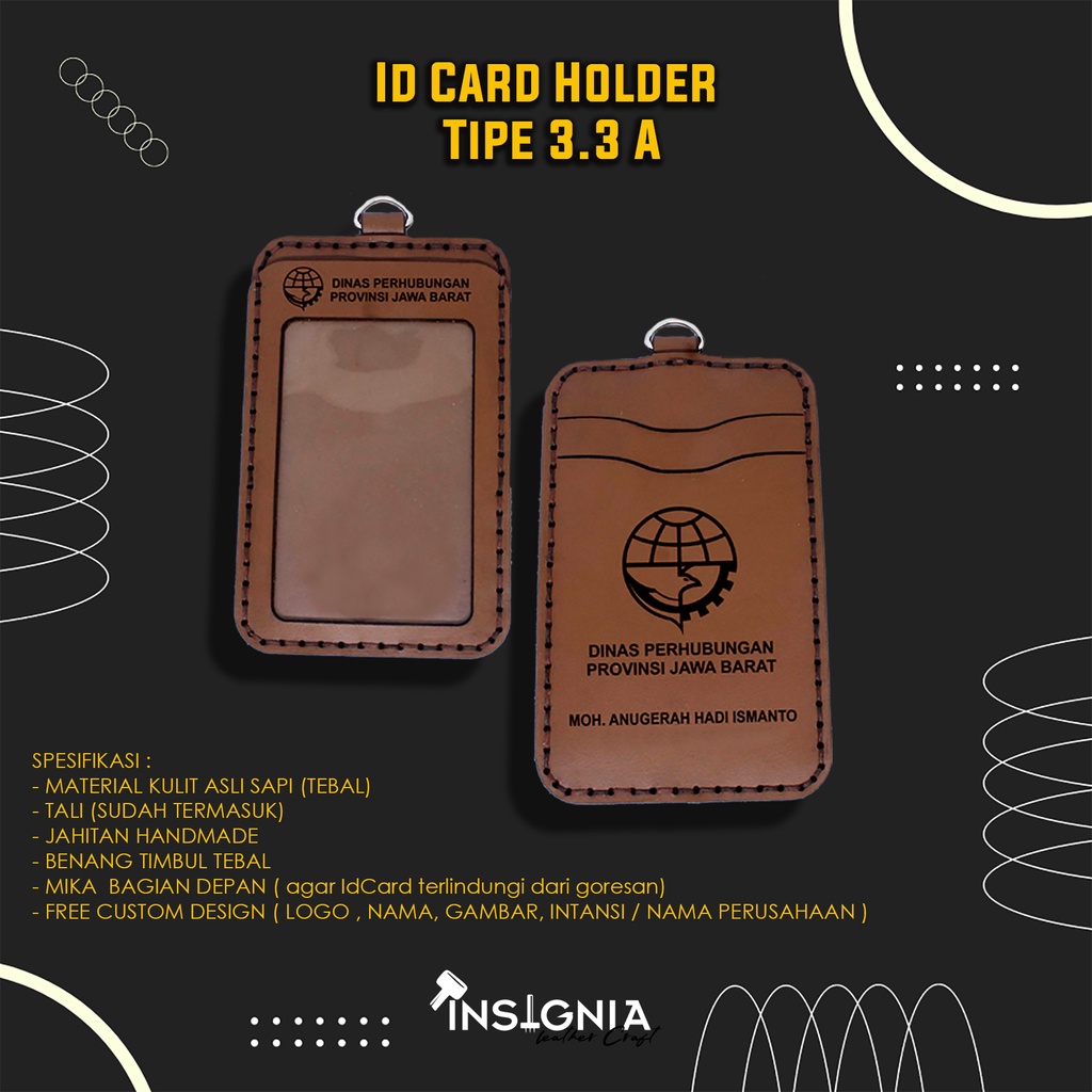 

ID CARD NAMETAG LANYARD CASE HOLDER KULIT ASLI CUSTOM NAMA / LOGO