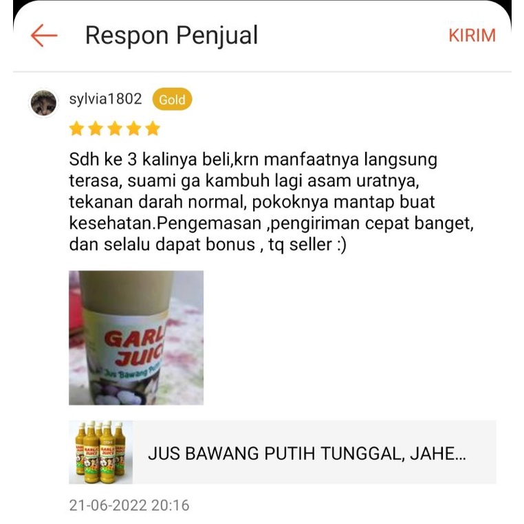 Jus Herbal Bawang Putih Tunggal, Jahe Merah, Lemon, Madu, Cuka Apel dan Kayu Manis - Darah Tinggi Asam Urat Maag Kolesterol Garjus, Garlic Juice 600ml