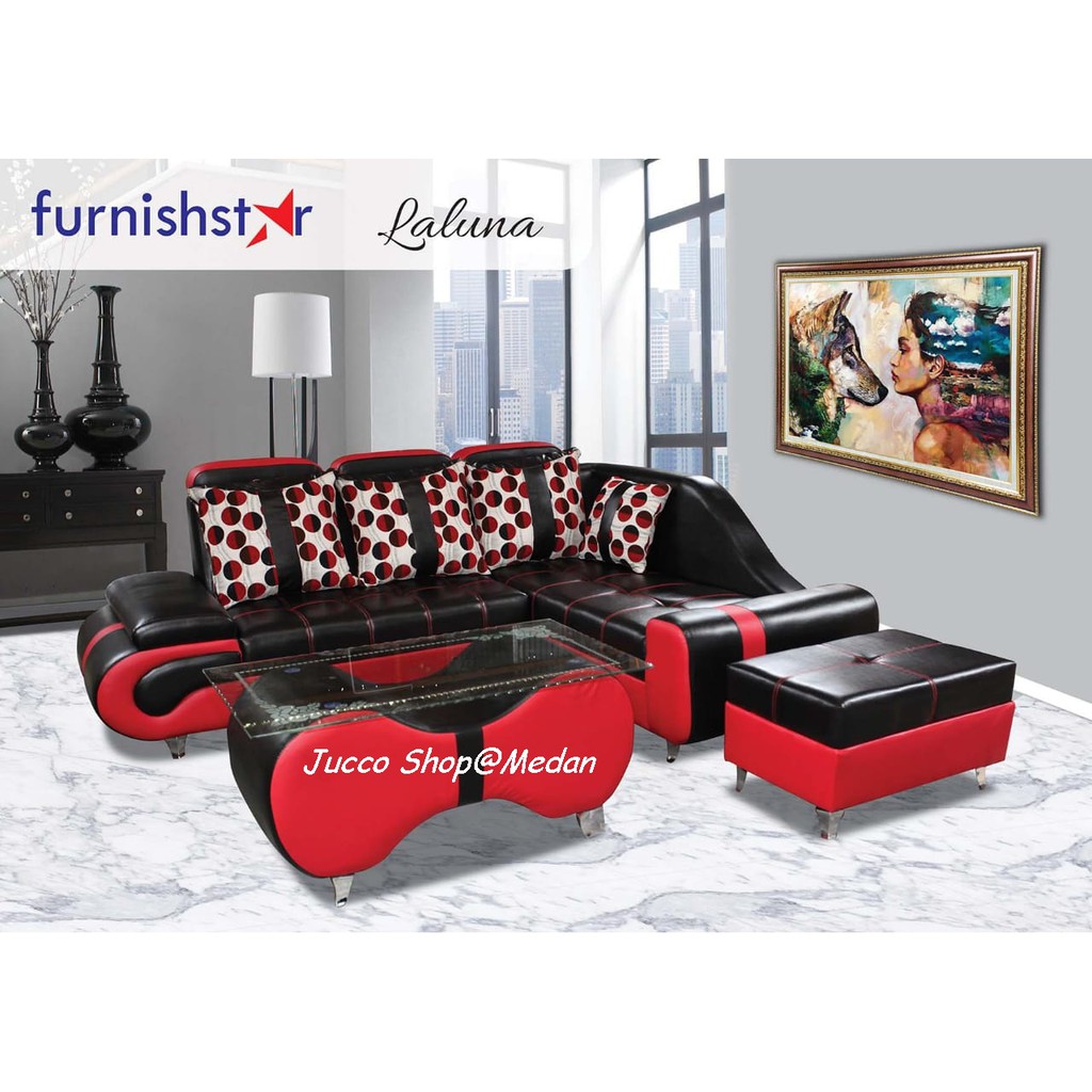 Sofa Tamu Minimalis LaLuna - Sofa Tamu Kulit - Sofa Sudut Sofa L FREE MEJA  - Medan