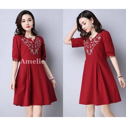 READY STOCK Dress Import Mini Pesta Casual Red Blue Merah Biru Lengan Pendek Korea Wanita Murah