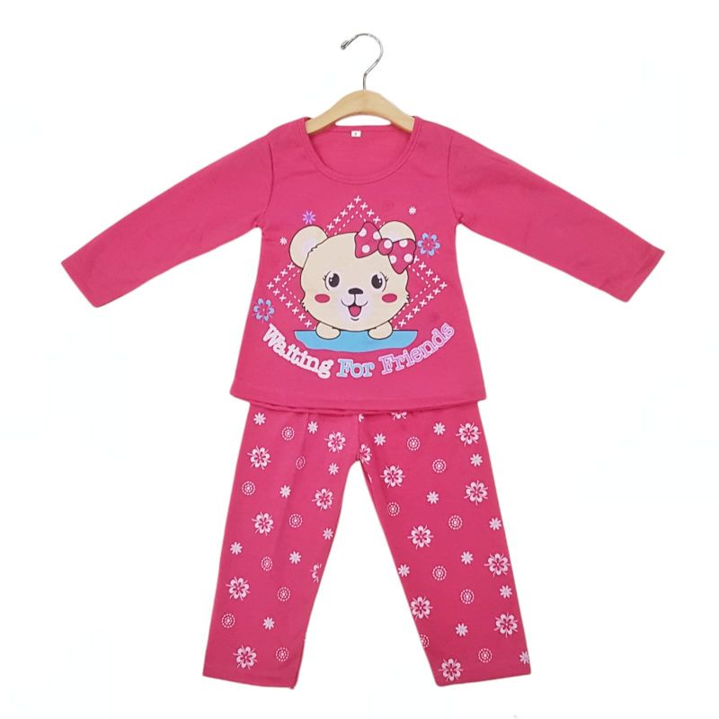 SETELAN SIKUNING PAKAIAN BAJU ANAK PEREMPUAN 2-7 TAHUN MOTIF WAITING FOR FRIEND BEAR