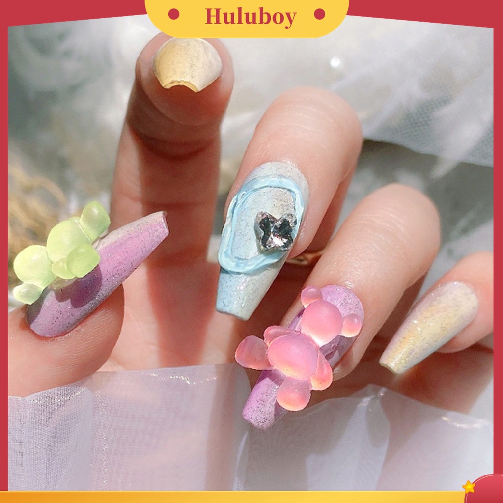 Huluboy Huluboy♡ 8pcs Dekorasi Kuku Luminous Bentuk Beruang Untuk Musim Panas