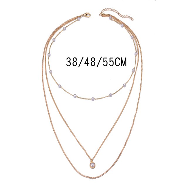 LRC Kalung Fashion Gold Color Alloy Multilayer Pearl P82875