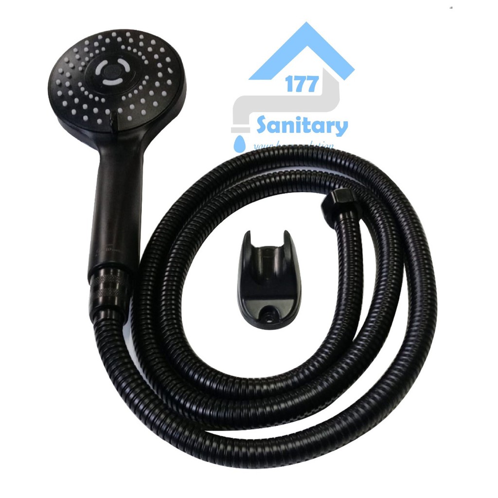 Hand shower HITAM 5in1 minimalis gede 10 cm 3088-HandShower mandi Set 5 fungsi model air semprotan Black /A93