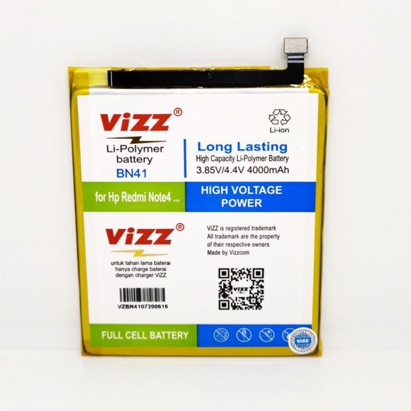Vizz Baterai Original  VIZZ double power BN41/ redmi note 4
