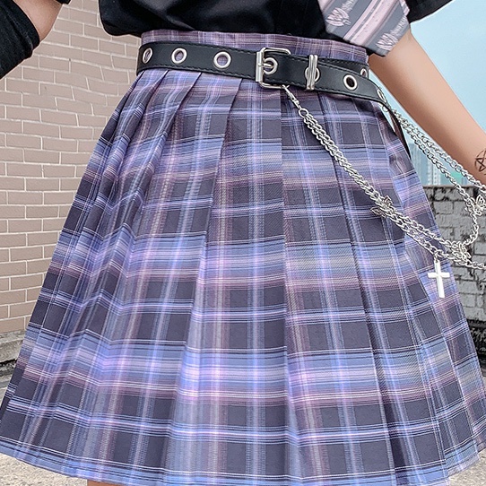 Korean One Set Preppy Plaid Mini Skirt+Top+Tie Setelan Rok Dan Kemeja 2297 (XS-XL)