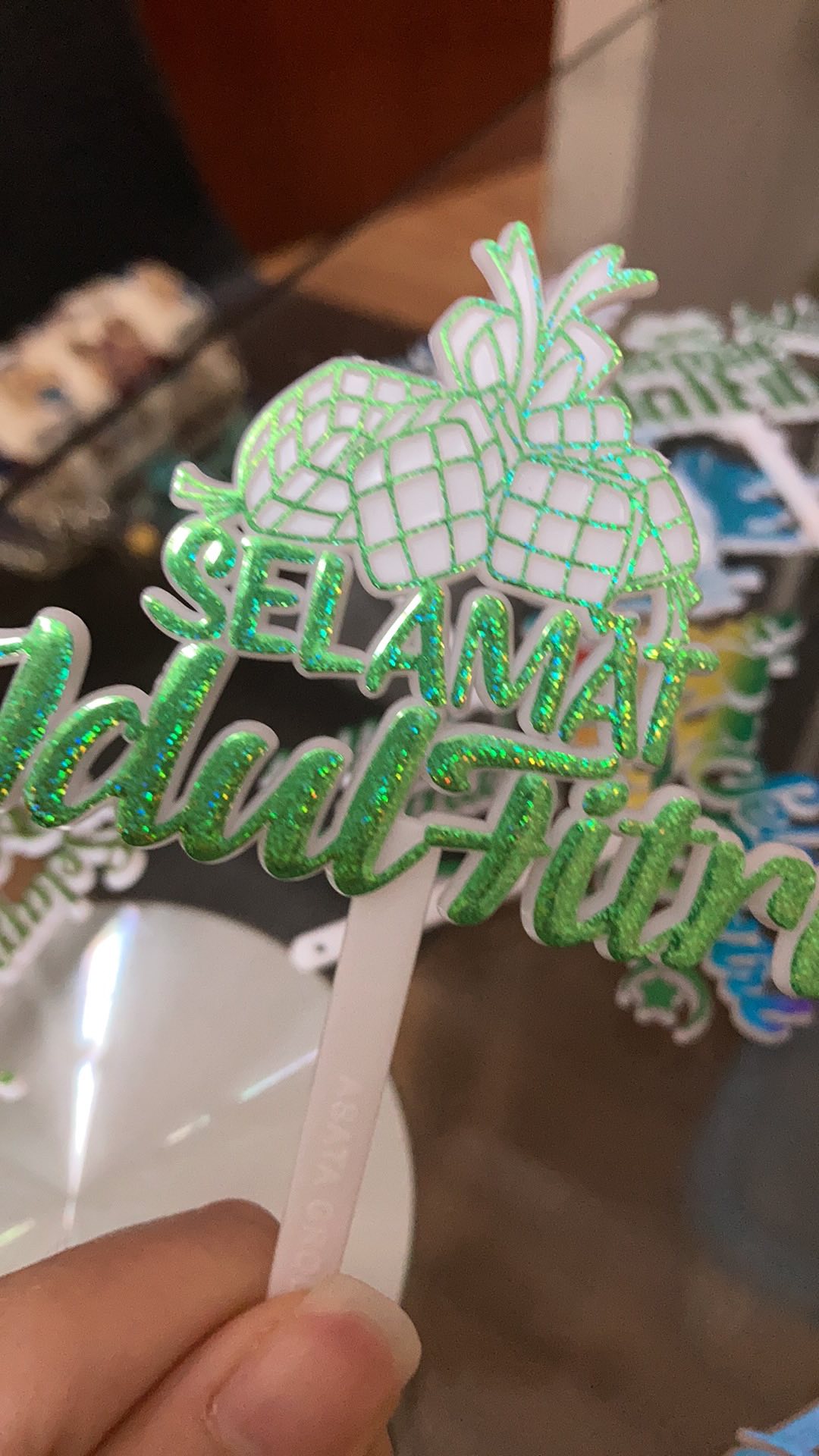 Ti-0138-d Cake Topper Tulisan Idul Fitri Lebaran Ketupat Hijau