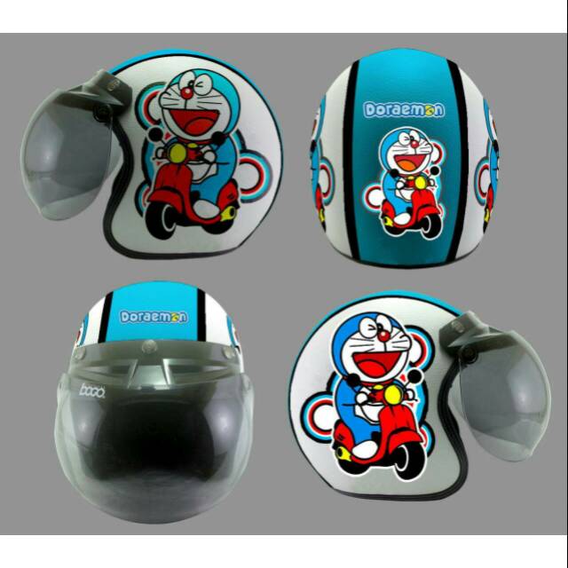 Helm bogo retro "DORAEMON NAIK VESPA KACA GELAP" kaca bogo original