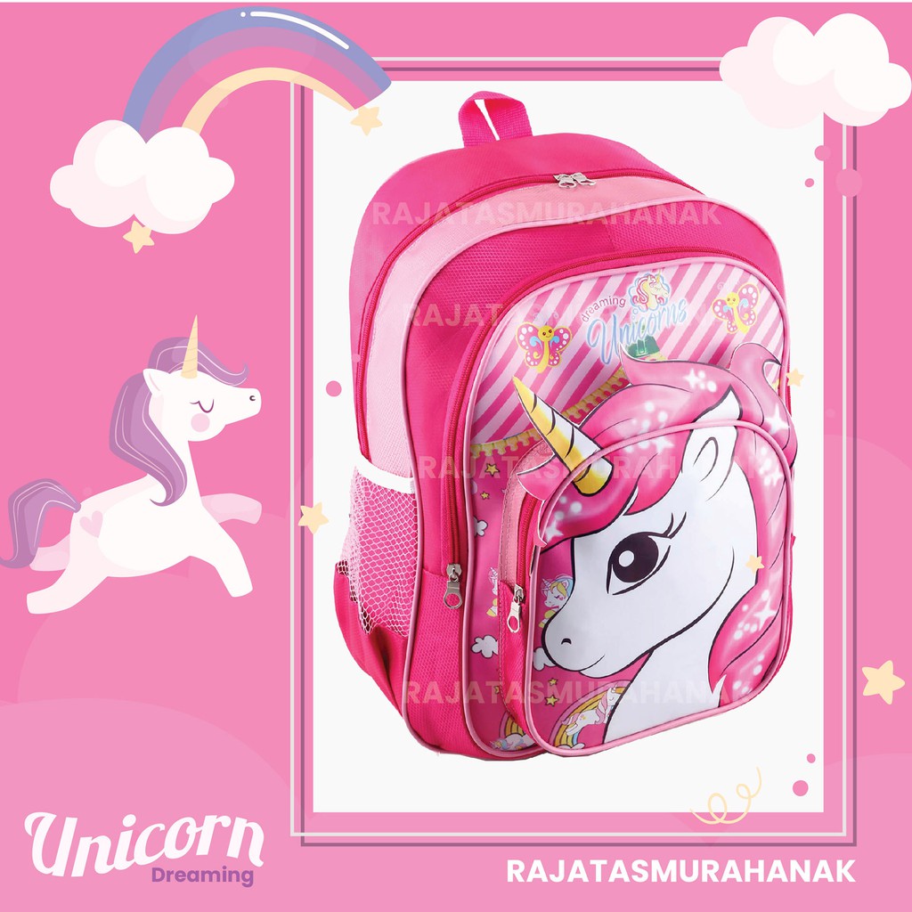 Tas Ransel Anak Perempuan Karakter - UNICORN / LOL - HORN 3D EFFECT - COOL BACKPACK + FREE BOTOL / LUNCHBOX