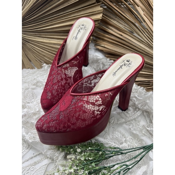 sepatu wanita johana merah marron 12cm