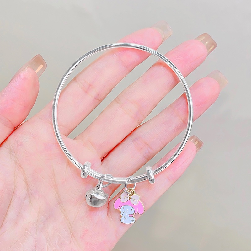 Gelang Tangan Silver Elastis Adjustable Motif Kartun Lucu Untuk Wanita